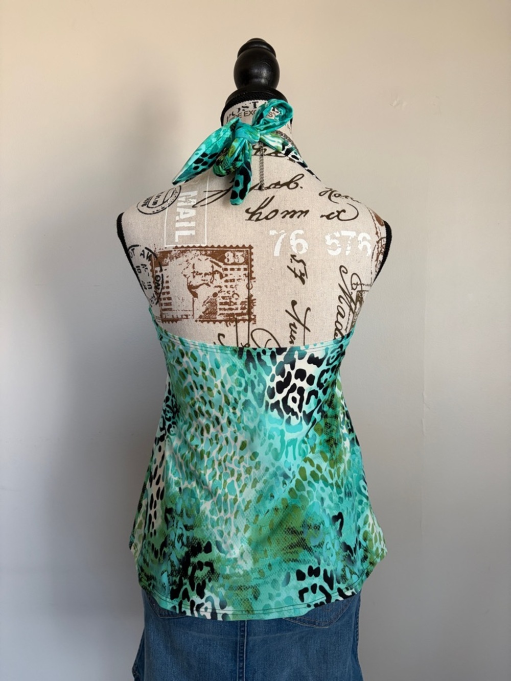 Y2K Christina turquoise blue animal print tankini halter top | euro summer top - Picture 4 of 8